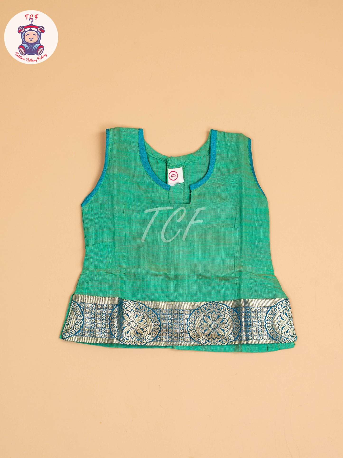 Green & Teal Blue - Embriodered Pavadai Sattai