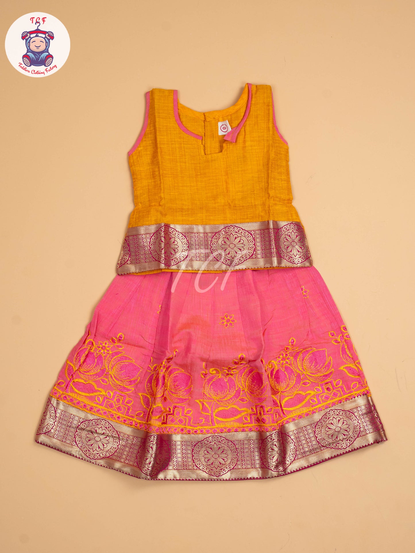 Mustard & Pink - Embriodered Pavadai Sattai