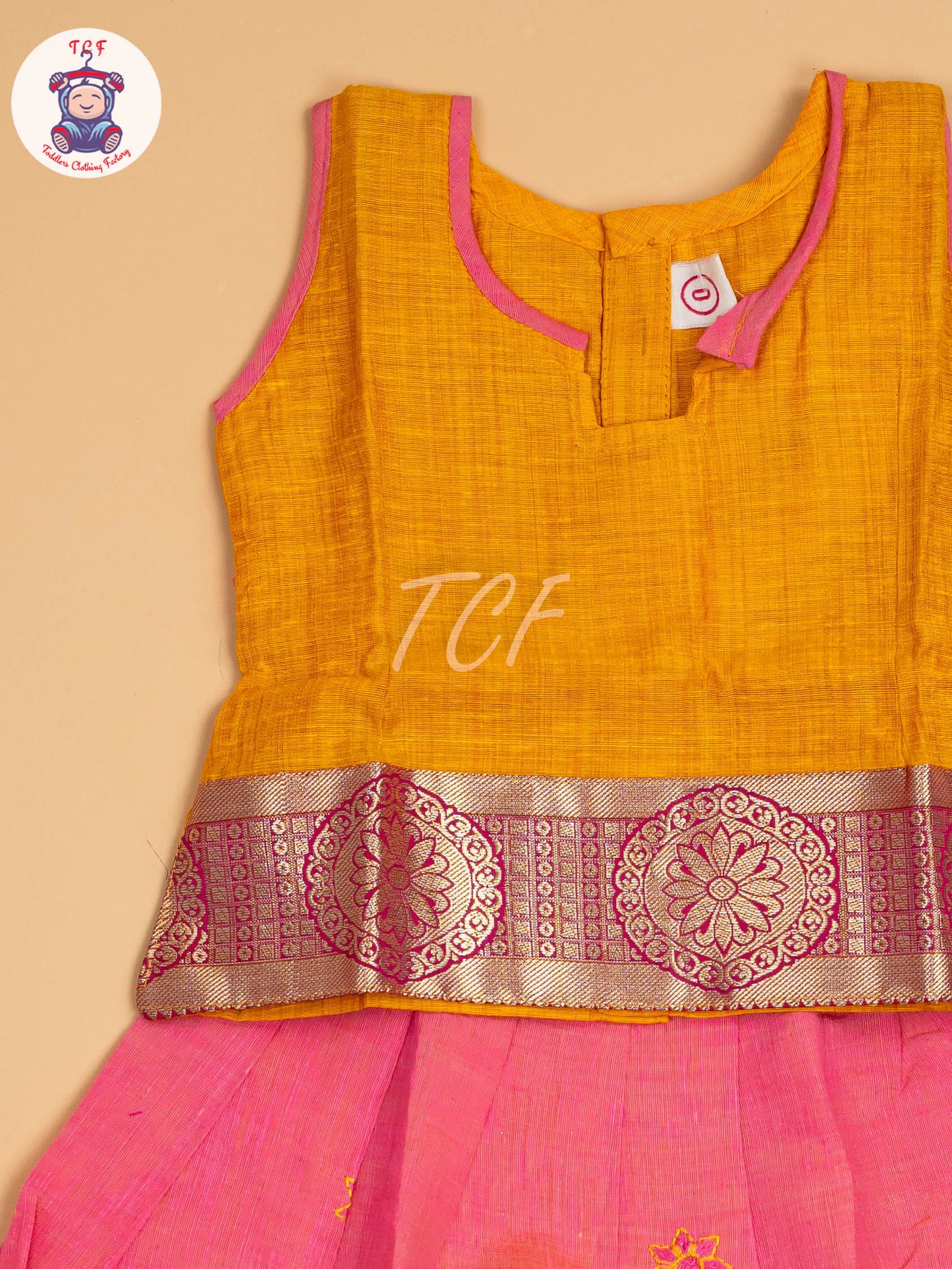 Mustard & Pink - Embriodered Pavadai Sattai