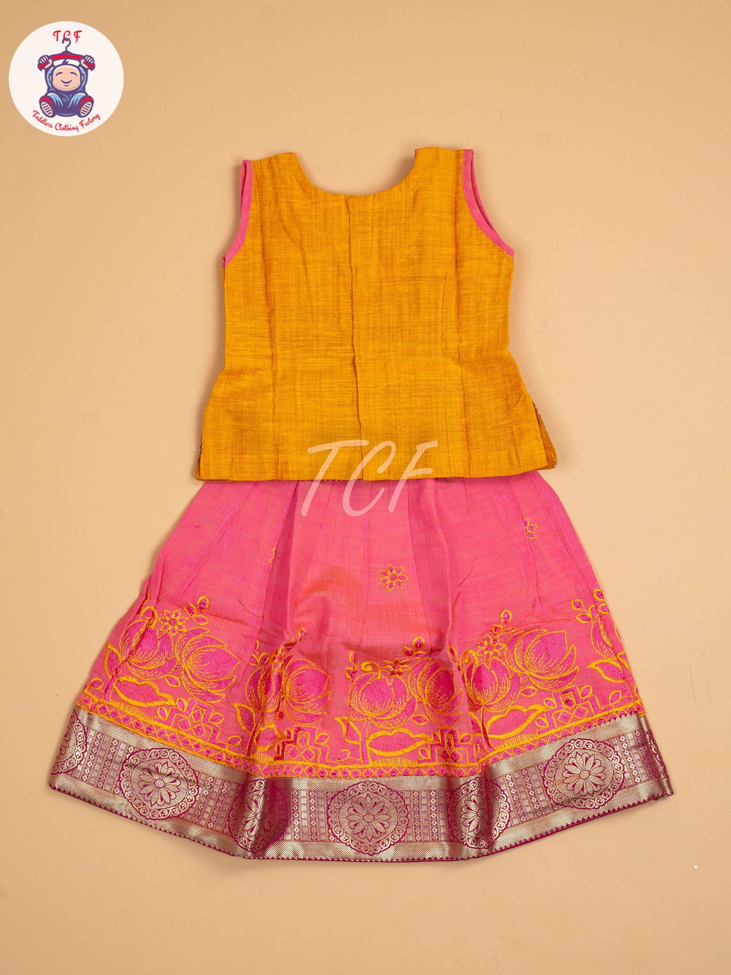 Mustard & Pink - Embriodered Pavadai Sattai