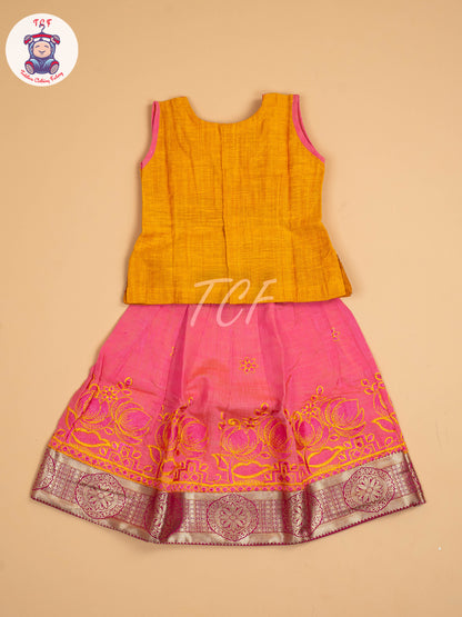 Mustard & Pink - Embriodered Pavadai Sattai