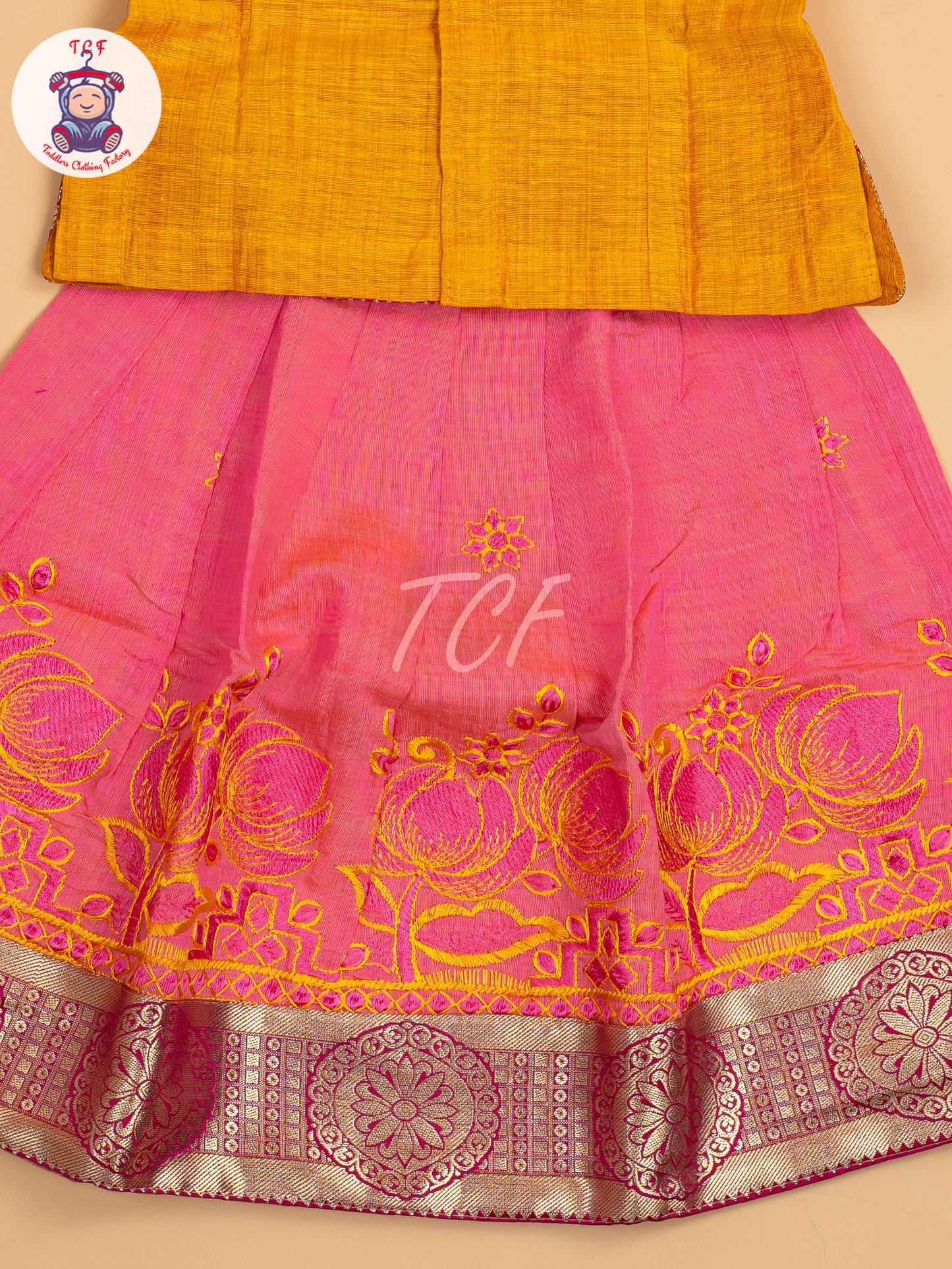 Mustard & Pink - Embriodered Pavadai Sattai