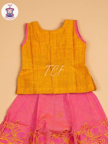 Mustard & Pink - Embriodered Pavadai Sattai