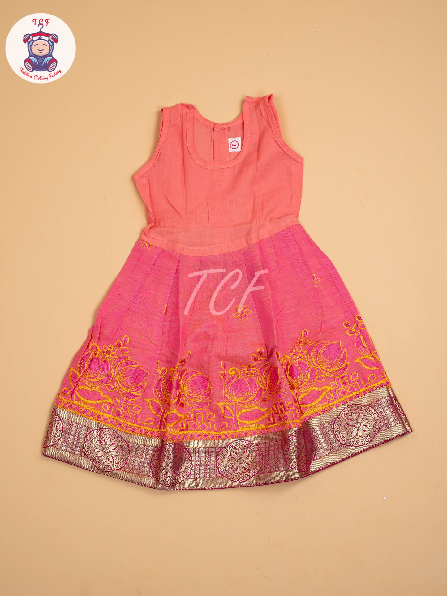 Mustard & Pink - Embriodered Pavadai Sattai