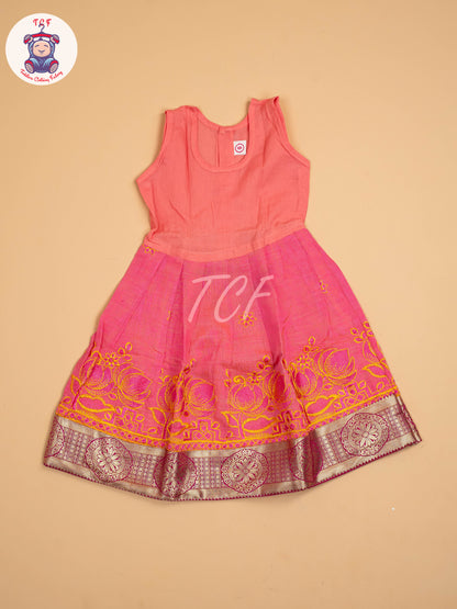 Mustard & Pink - Embriodered Pavadai Sattai