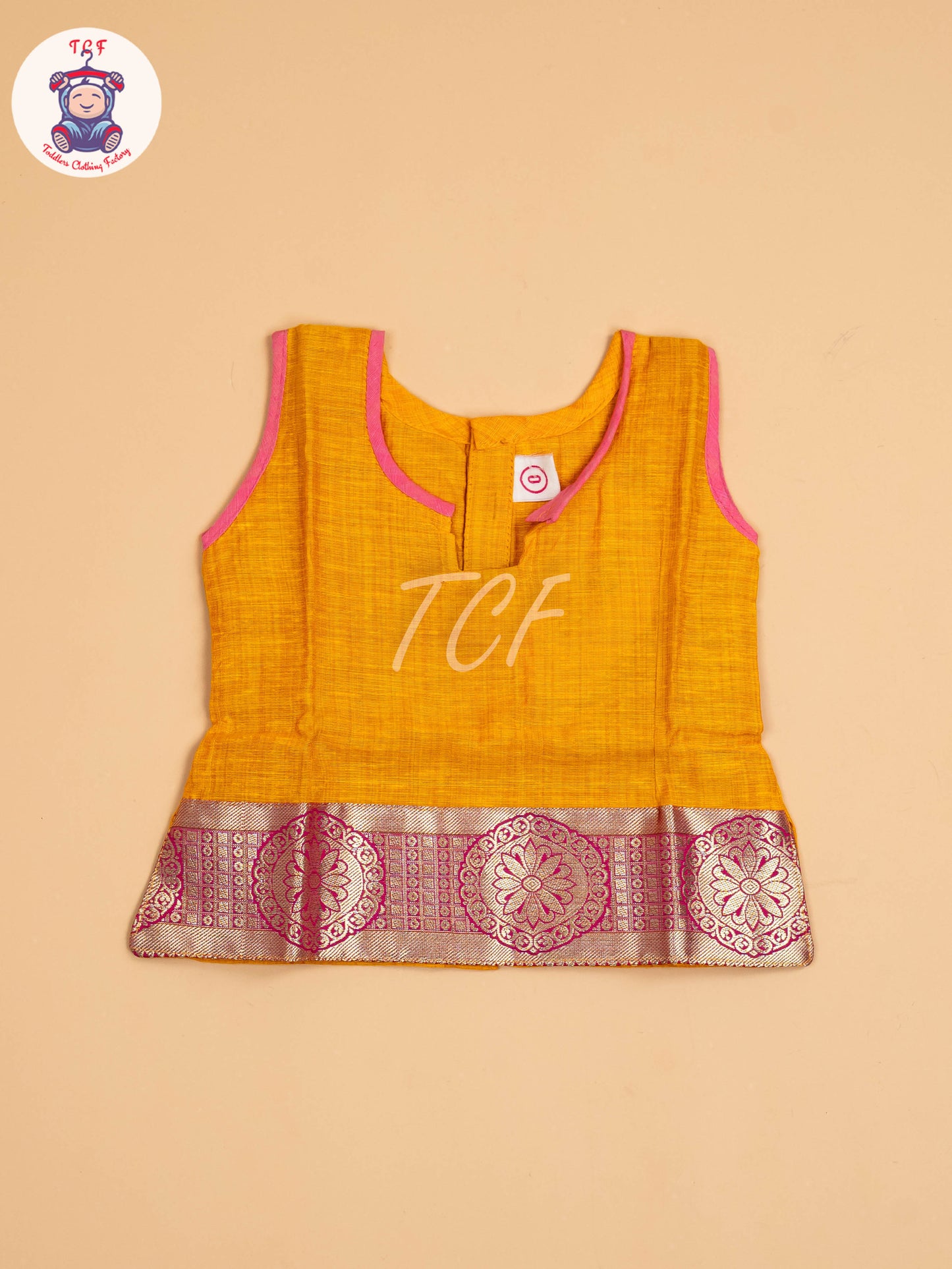 Mustard & Pink - Embriodered Pavadai Sattai