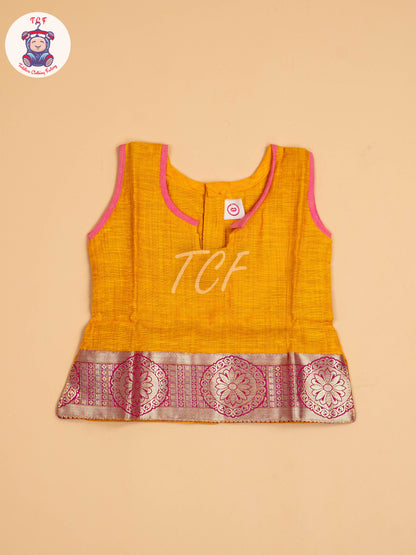 Mustard & Pink - Embriodered Pavadai Sattai