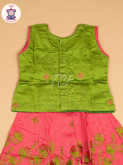 Leaf Green & Pink - Embriodered Pavadai Sattai