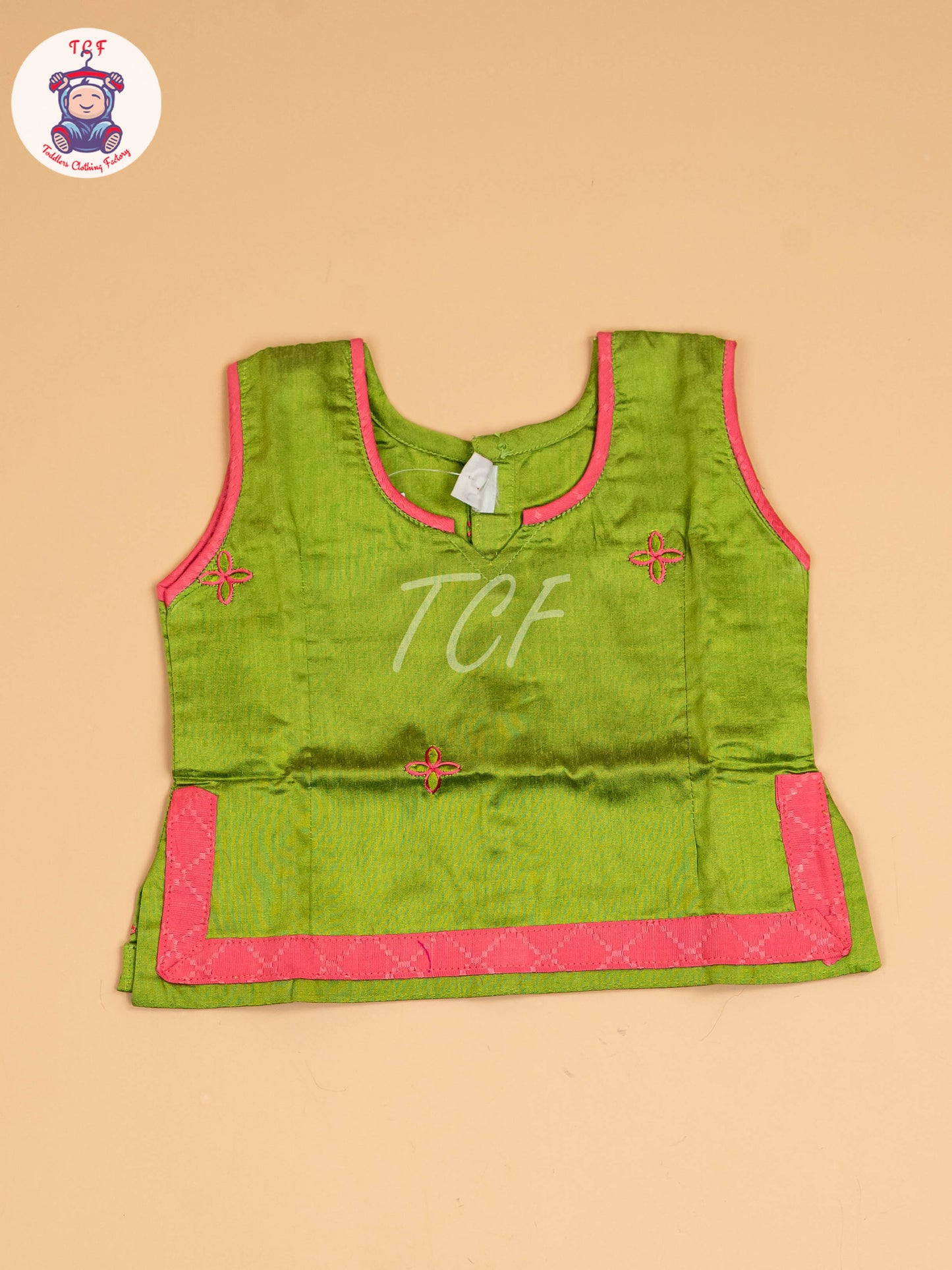 Leaf Green & Pink - Embriodered Pavadai Sattai