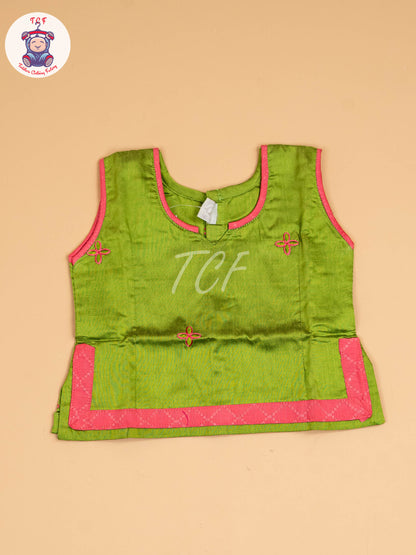 Leaf Green & Pink - Embriodered Pavadai Sattai