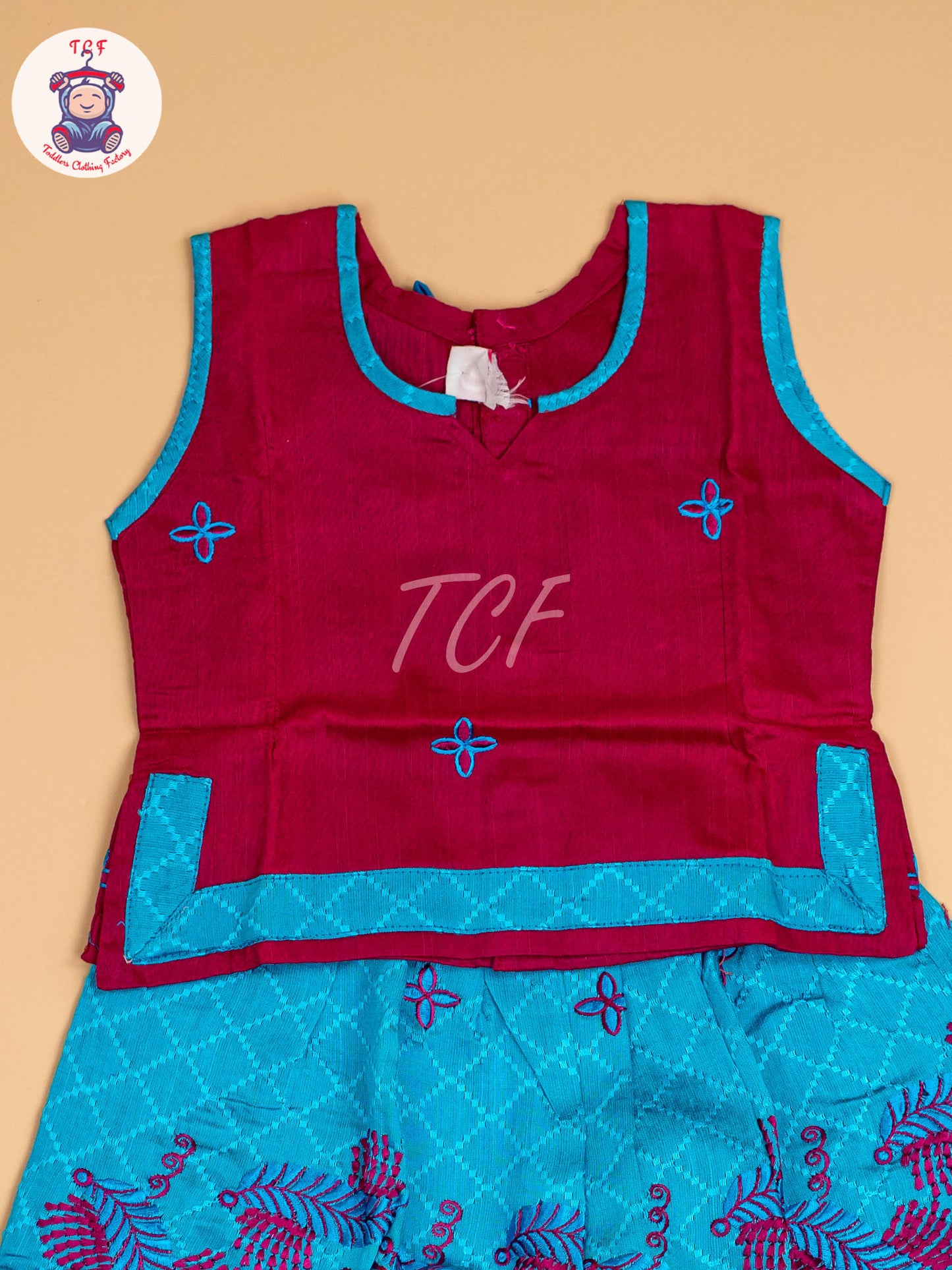 Pink & Sky Blue - Embriodered Pavadai Sattai