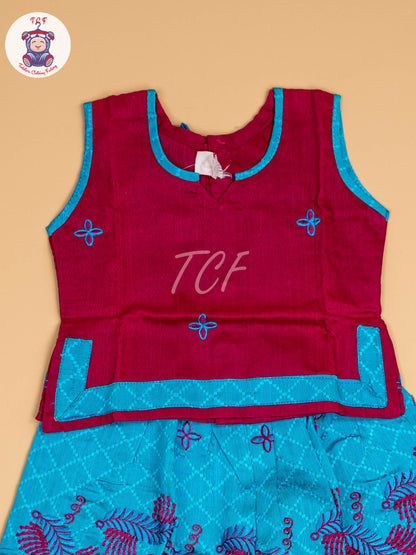 Pink & Sky Blue - Embriodered Pavadai Sattai