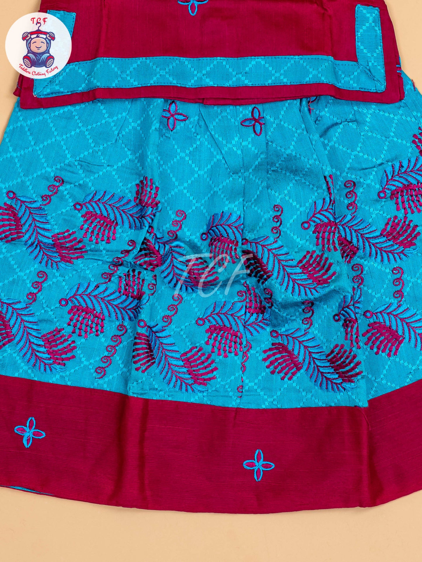 Pink & Sky Blue - Embriodered Pavadai Sattai
