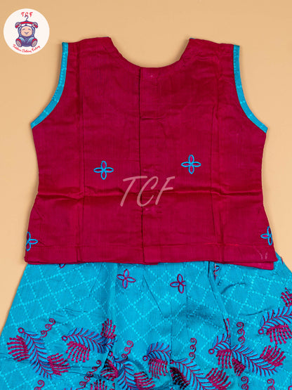 Pink & Sky Blue - Embriodered Pavadai Sattai