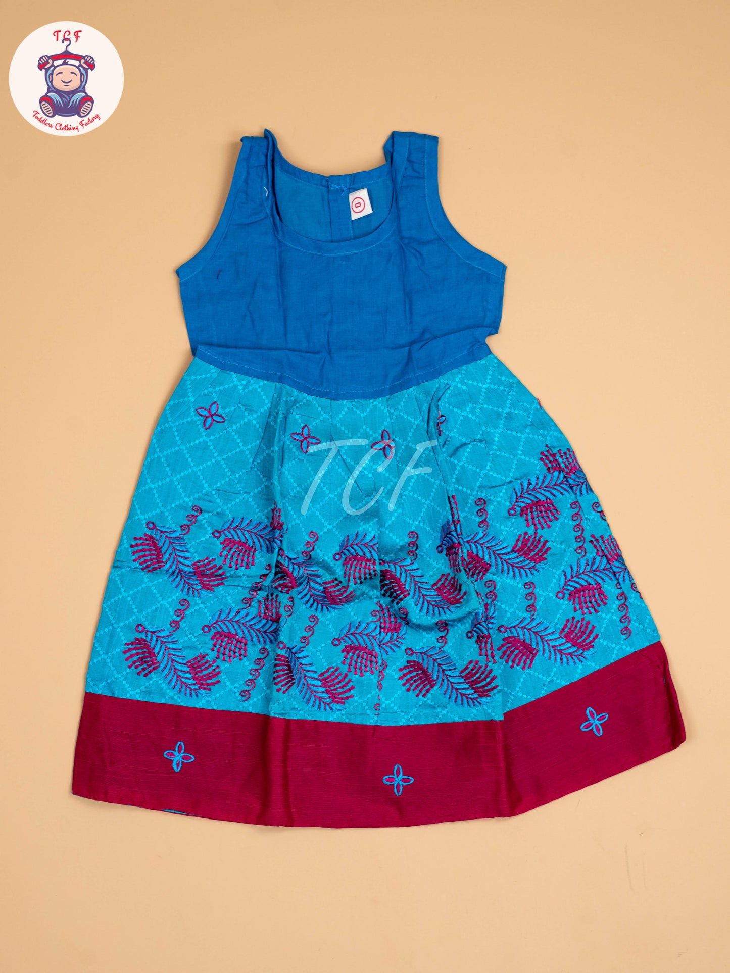 Pink & Sky Blue - Embriodered Pavadai Sattai