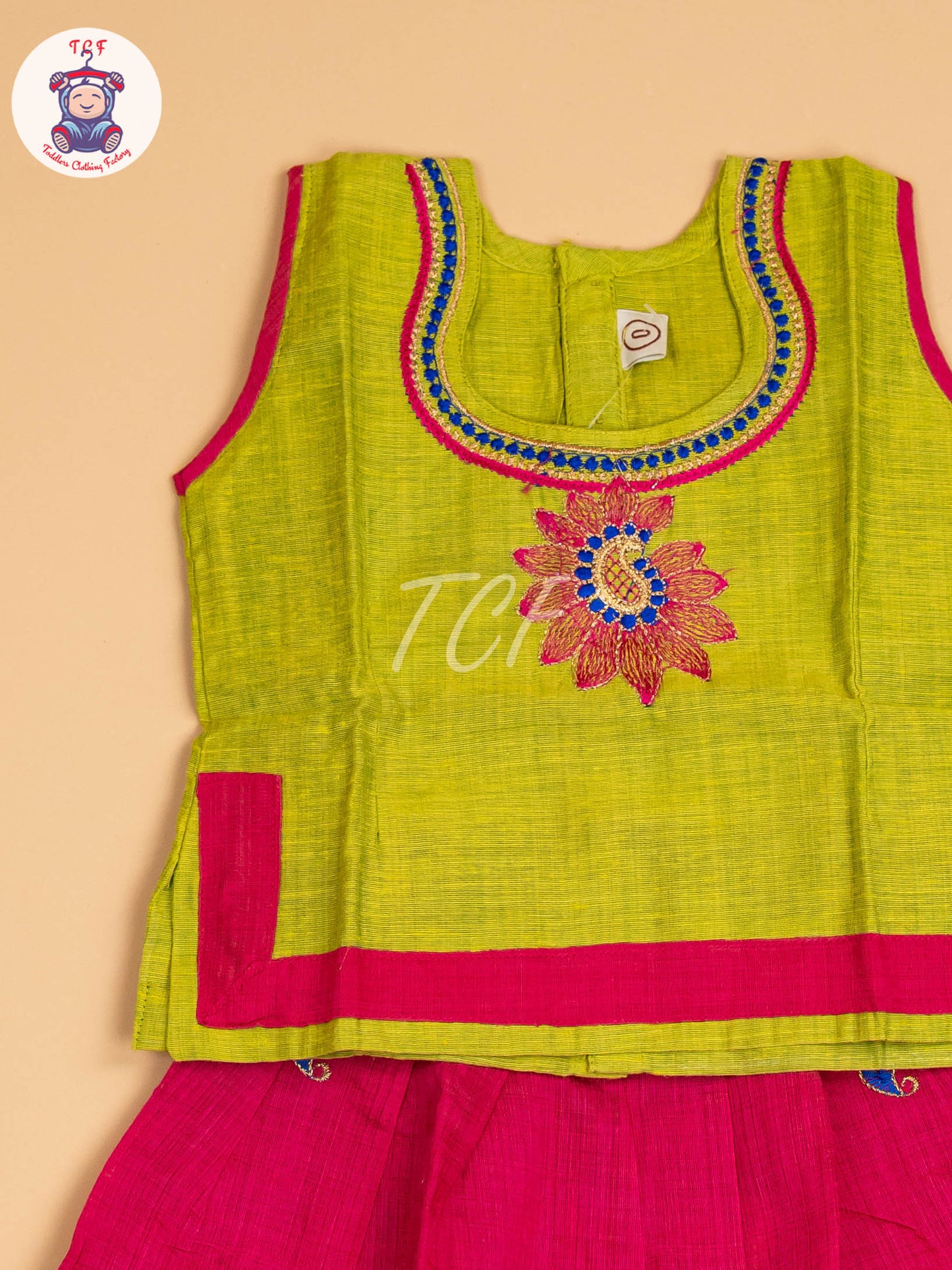 Lite Green & Pink - Embriodered Pavadai Sattai