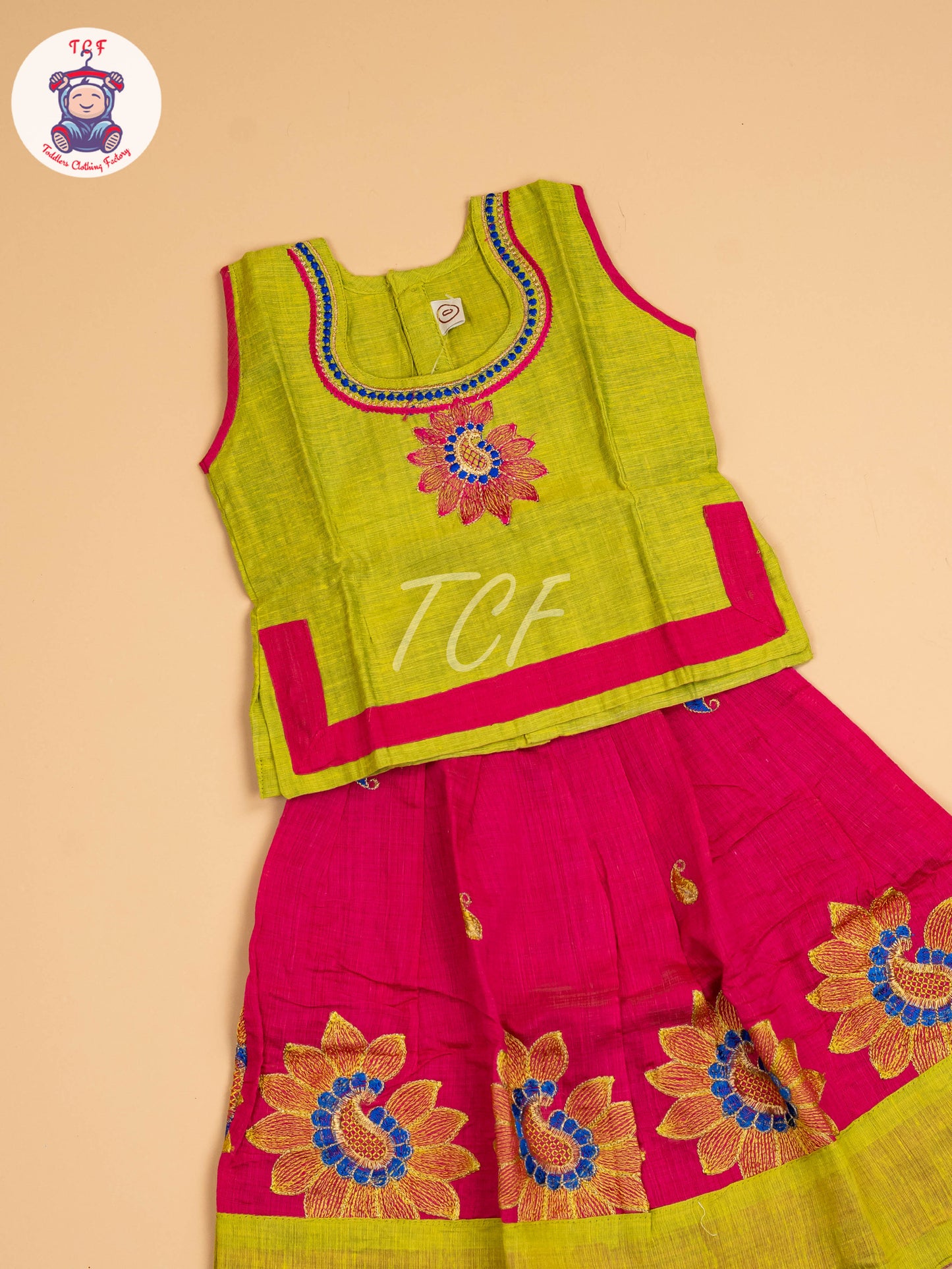 Lite Green & Pink - Embriodered Pavadai Sattai