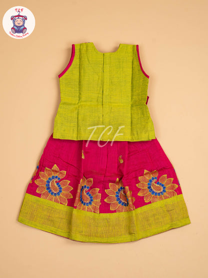 Lite Green & Pink - Embriodered Pavadai Sattai