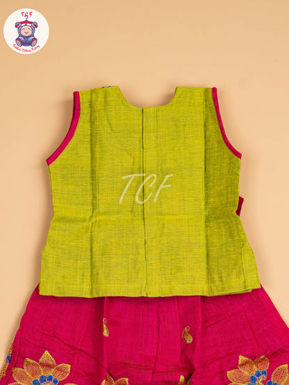 Lite Green & Pink - Embriodered Pavadai Sattai