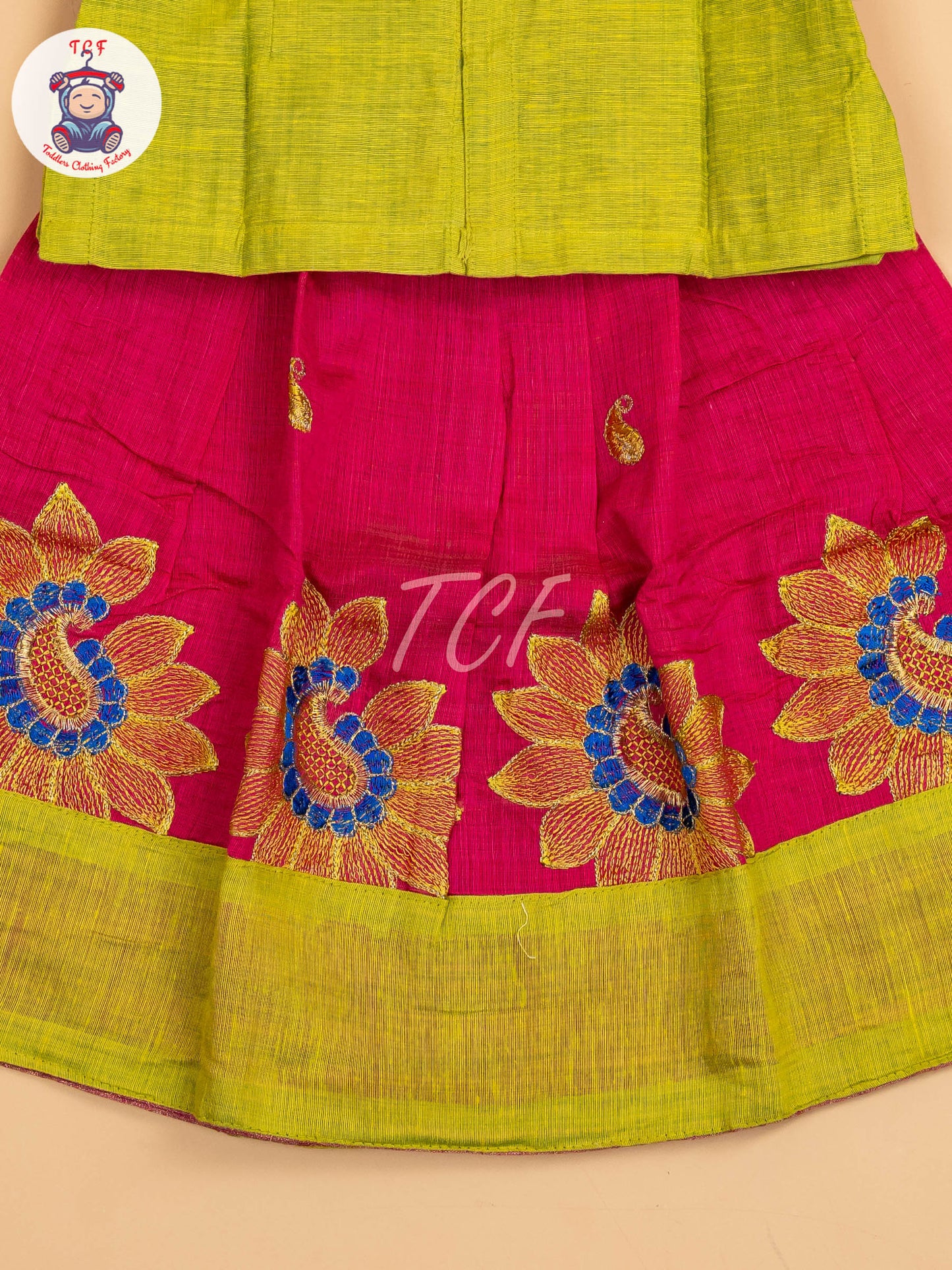 Lite Green & Pink - Embriodered Pavadai Sattai