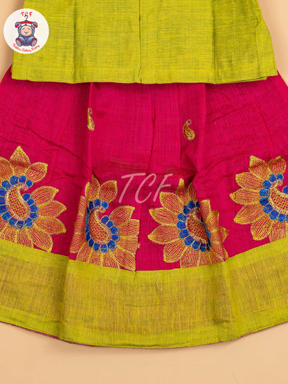 Lite Green & Pink - Embriodered Pavadai Sattai
