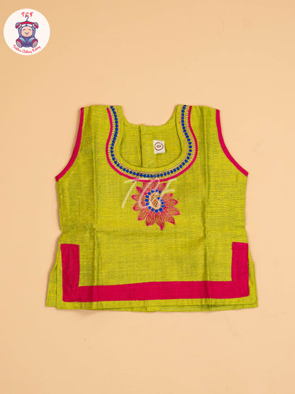 Lite Green & Pink - Embriodered Pavadai Sattai