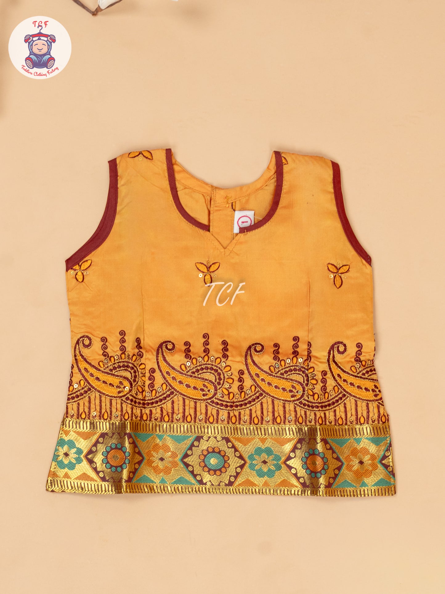 Mustard & Maroon - Embriodered Pavadai Sattai
