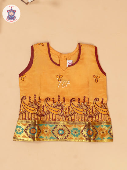 Mustard & Maroon - Embriodered Pavadai Sattai