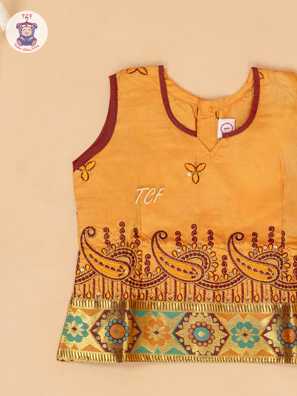 Mustard & Maroon - Embriodered Pavadai Sattai