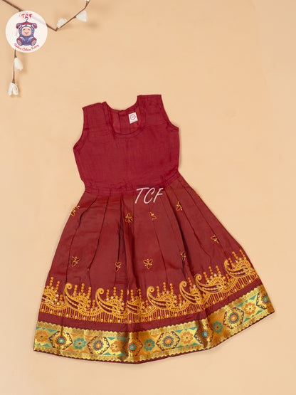 Mustard & Maroon - Embriodered Pavadai Sattai
