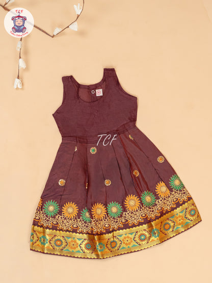 Mustard & Maroon - Embriodered Pavadai Sattai