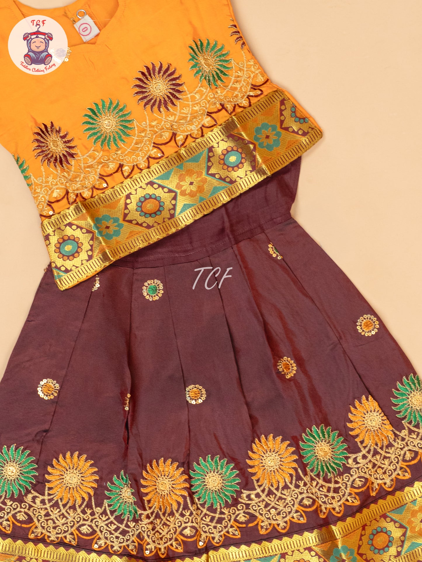 Mustard & Maroon - Embriodered Pavadai Sattai