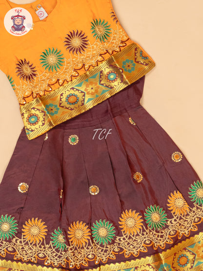 Mustard & Maroon - Embriodered Pavadai Sattai