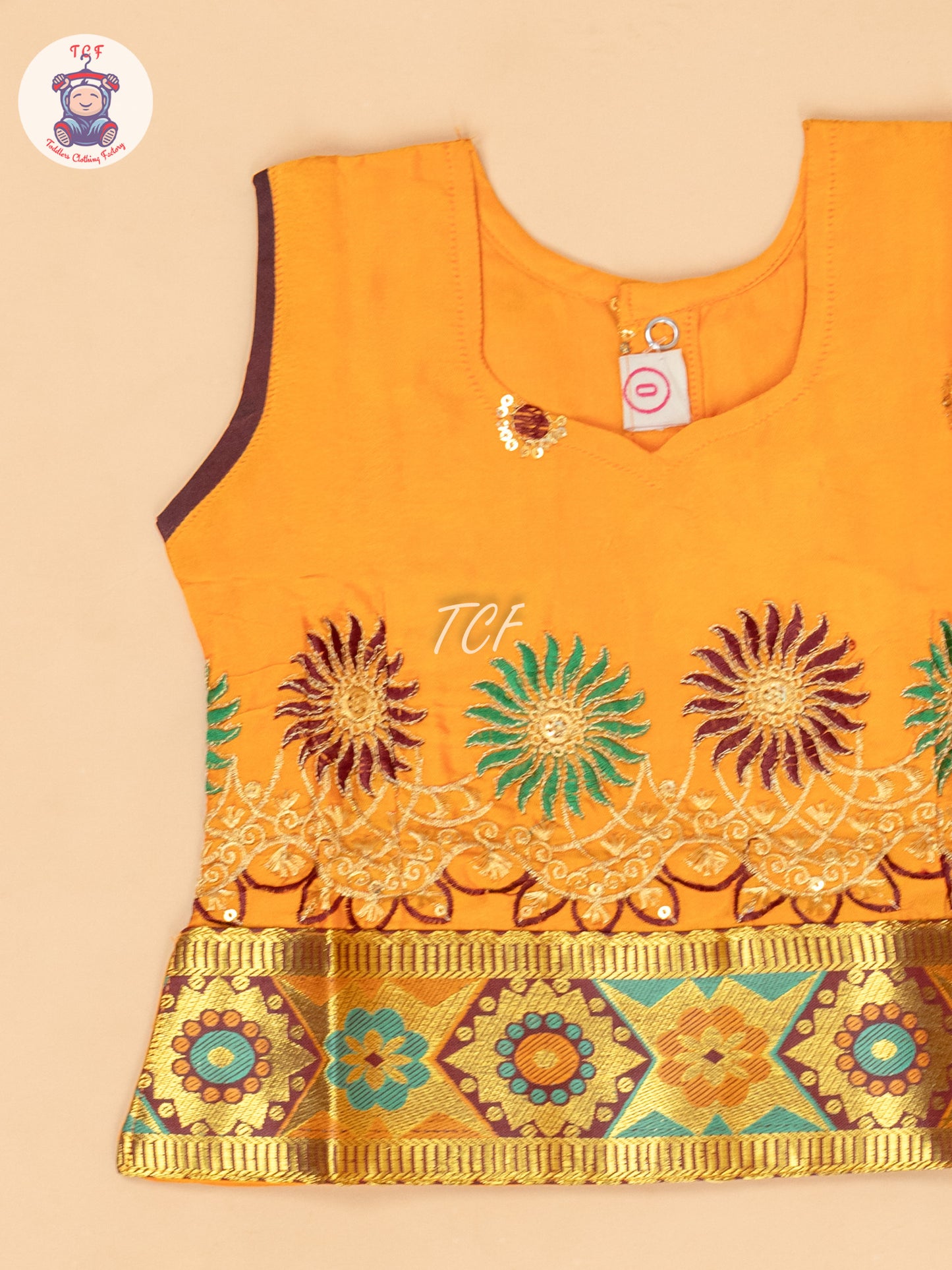 Mustard & Maroon - Embriodered Pavadai Sattai