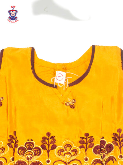 Mustard & Maroon - Embriodered Pavadai Sattai