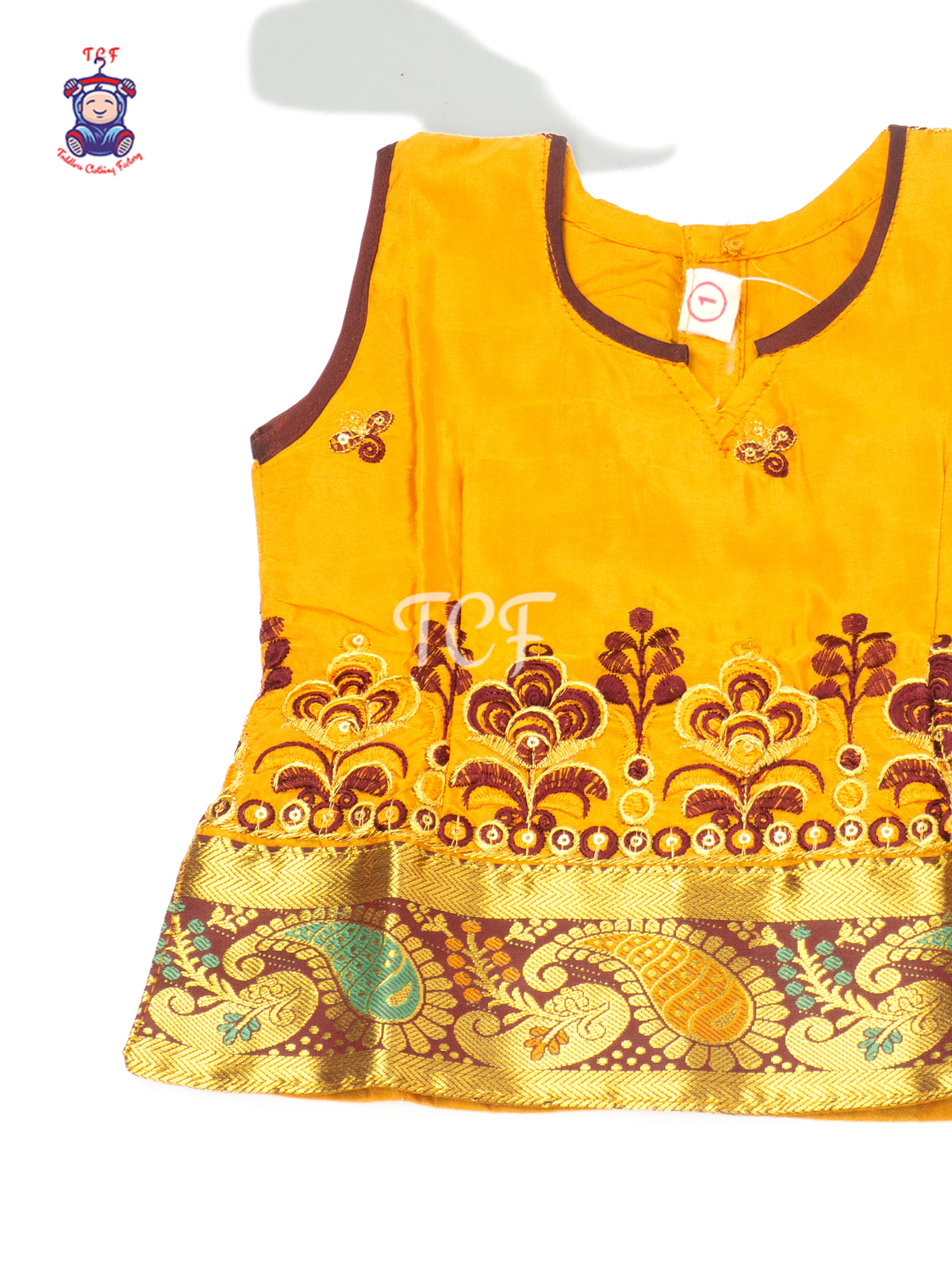 Mustard & Maroon - Embriodered Pavadai Sattai