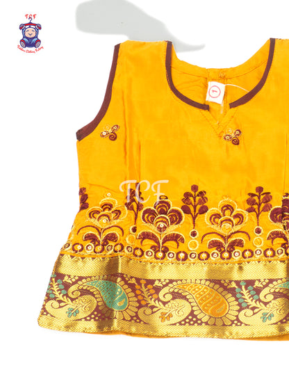 Mustard & Maroon - Embriodered Pavadai Sattai