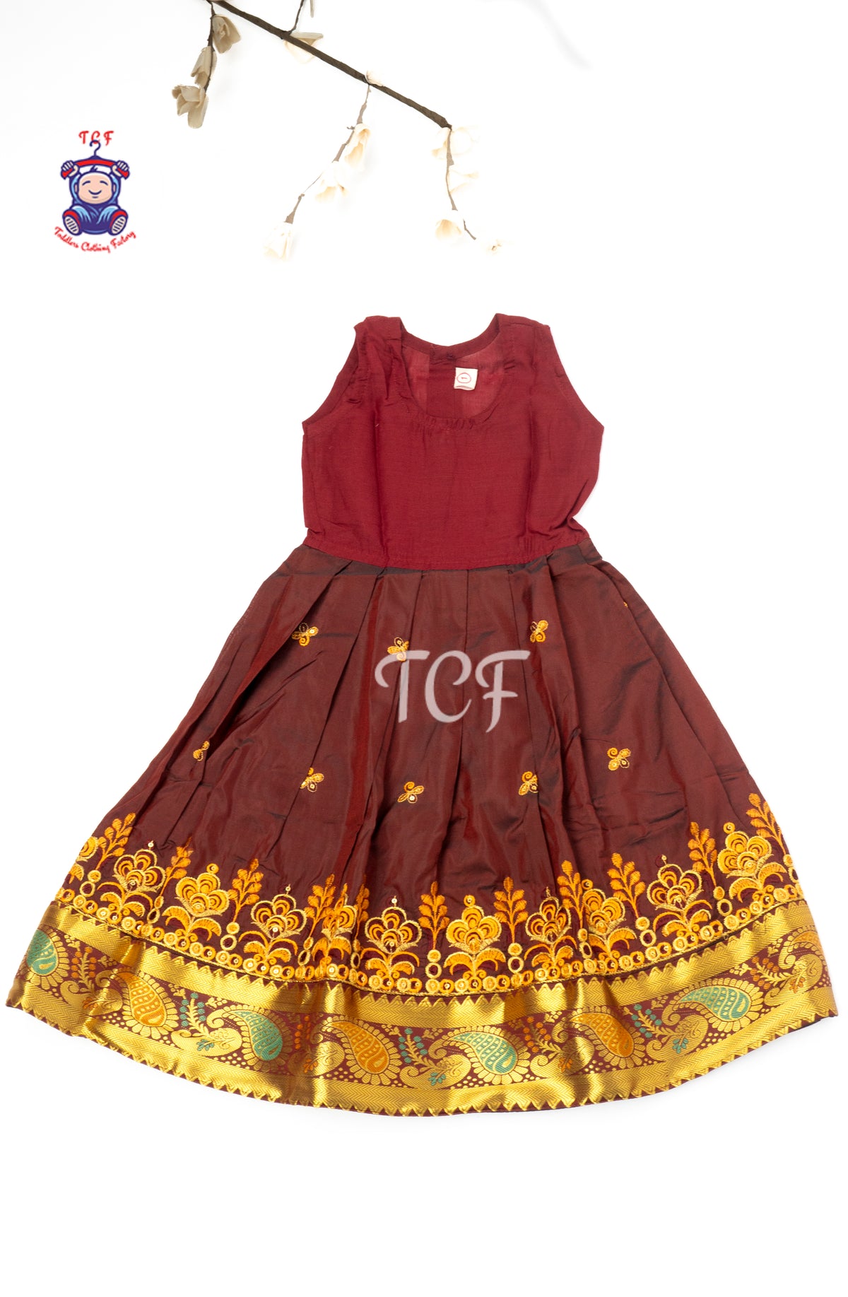 Mustard & Maroon - Embriodered Pavadai Sattai