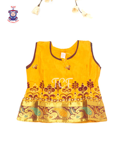 Mustard & Maroon - Embriodered Pavadai Sattai