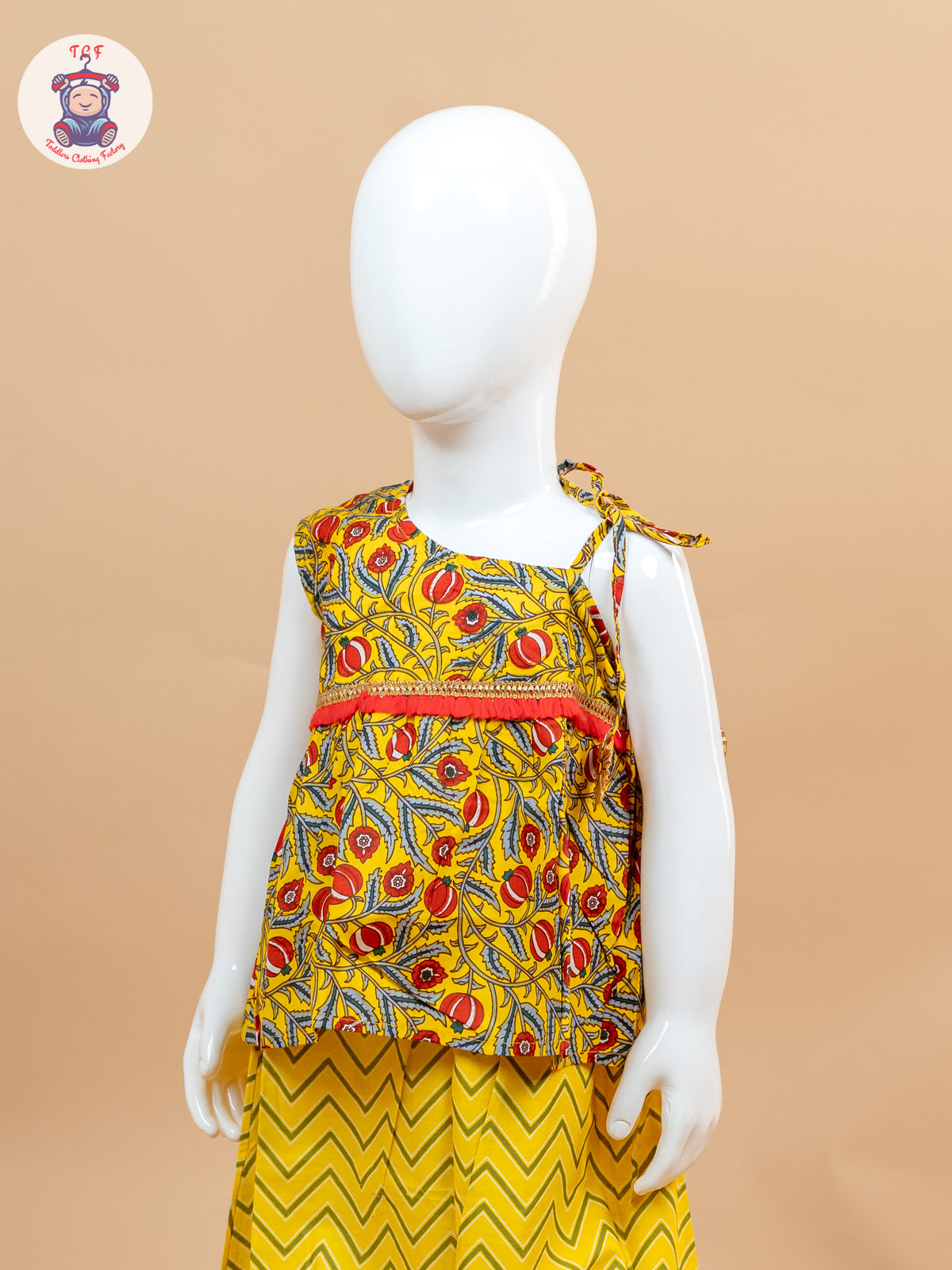 Yellow & Red - Printed One Shoulder Lehenga Choli