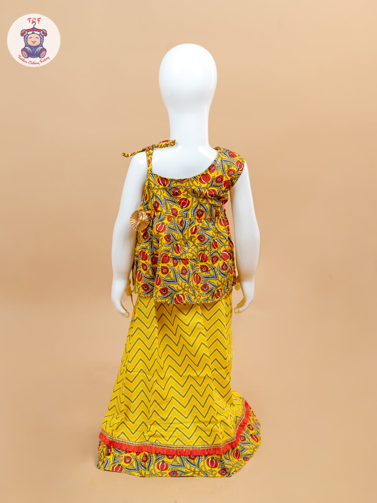 Yellow & Red - Printed One Shoulder Lehenga Choli