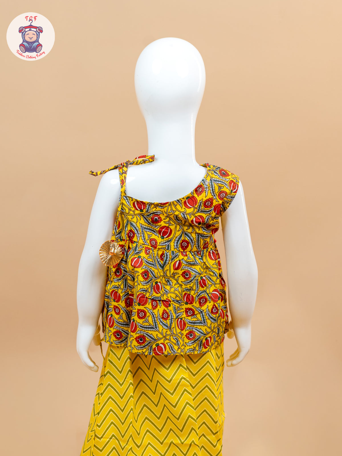 Yellow & Red - Printed One Shoulder Lehenga Choli