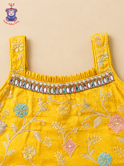 Lemon Yellow - Zari Embroidered Dhoti Set with Dupatta