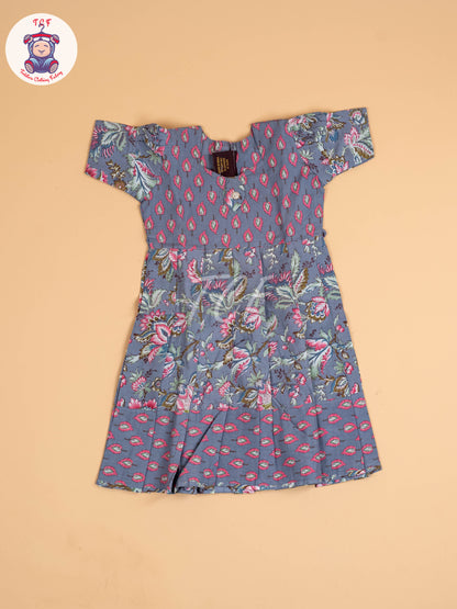 Grey & Pink Floral - Girls Readymade Long Frock