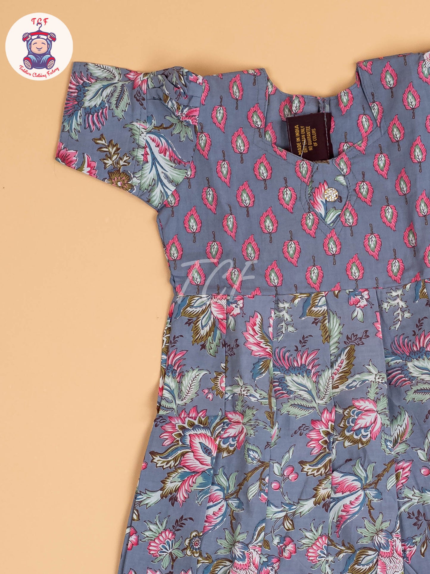 Grey & Pink Floral - Girls Readymade Long Frock