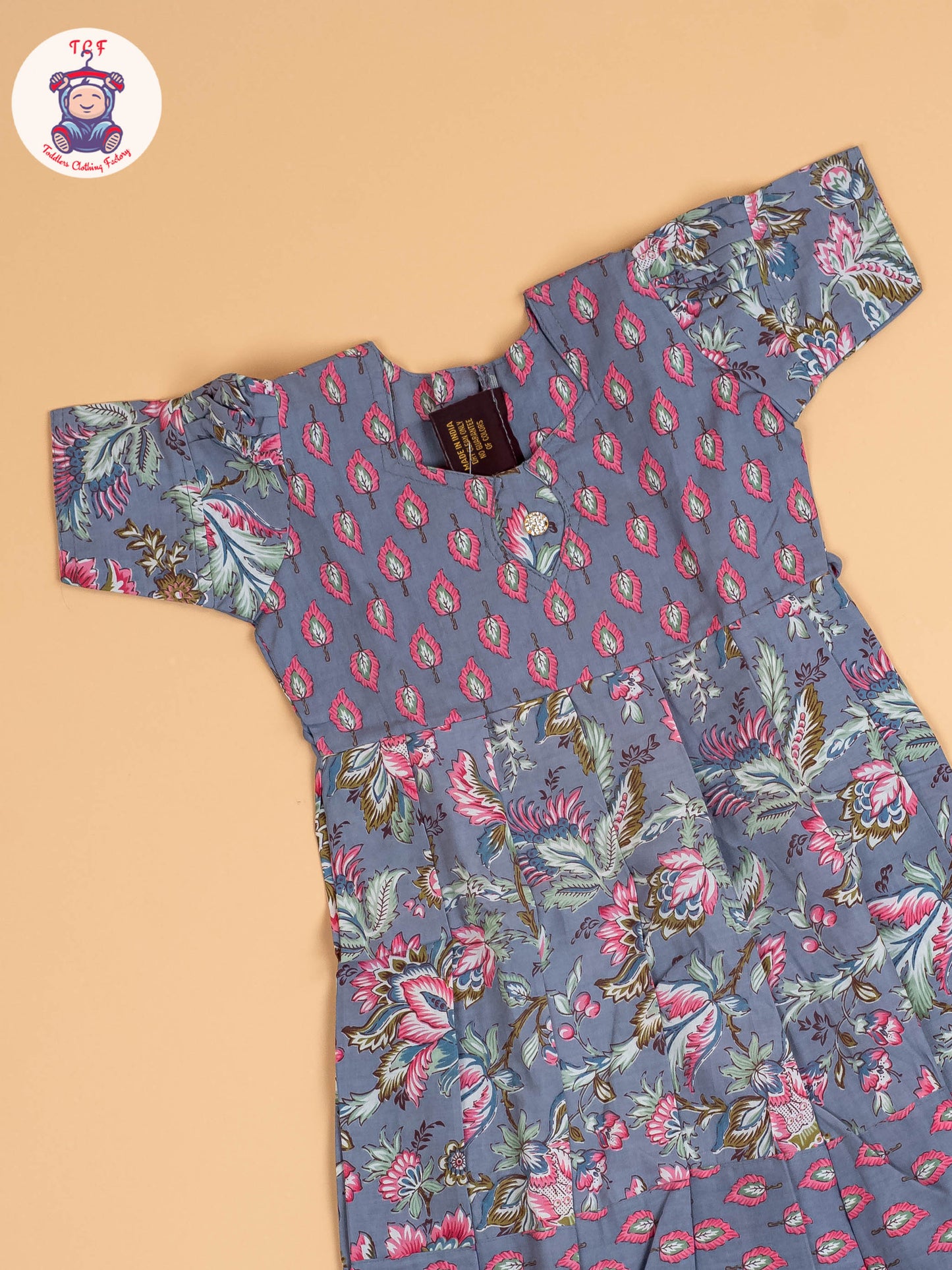 Grey & Pink Floral - Girls Readymade Long Frock