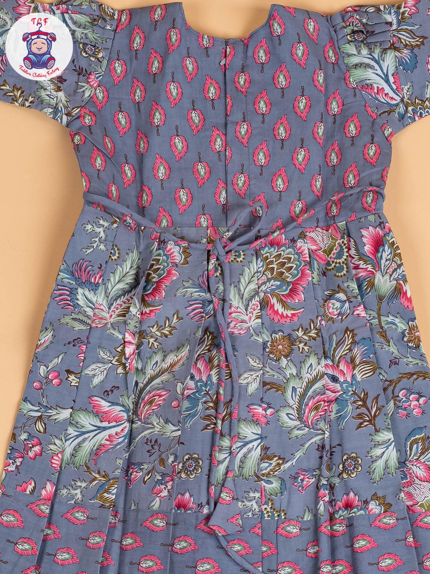 Grey & Pink Floral - Girls Readymade Long Frock