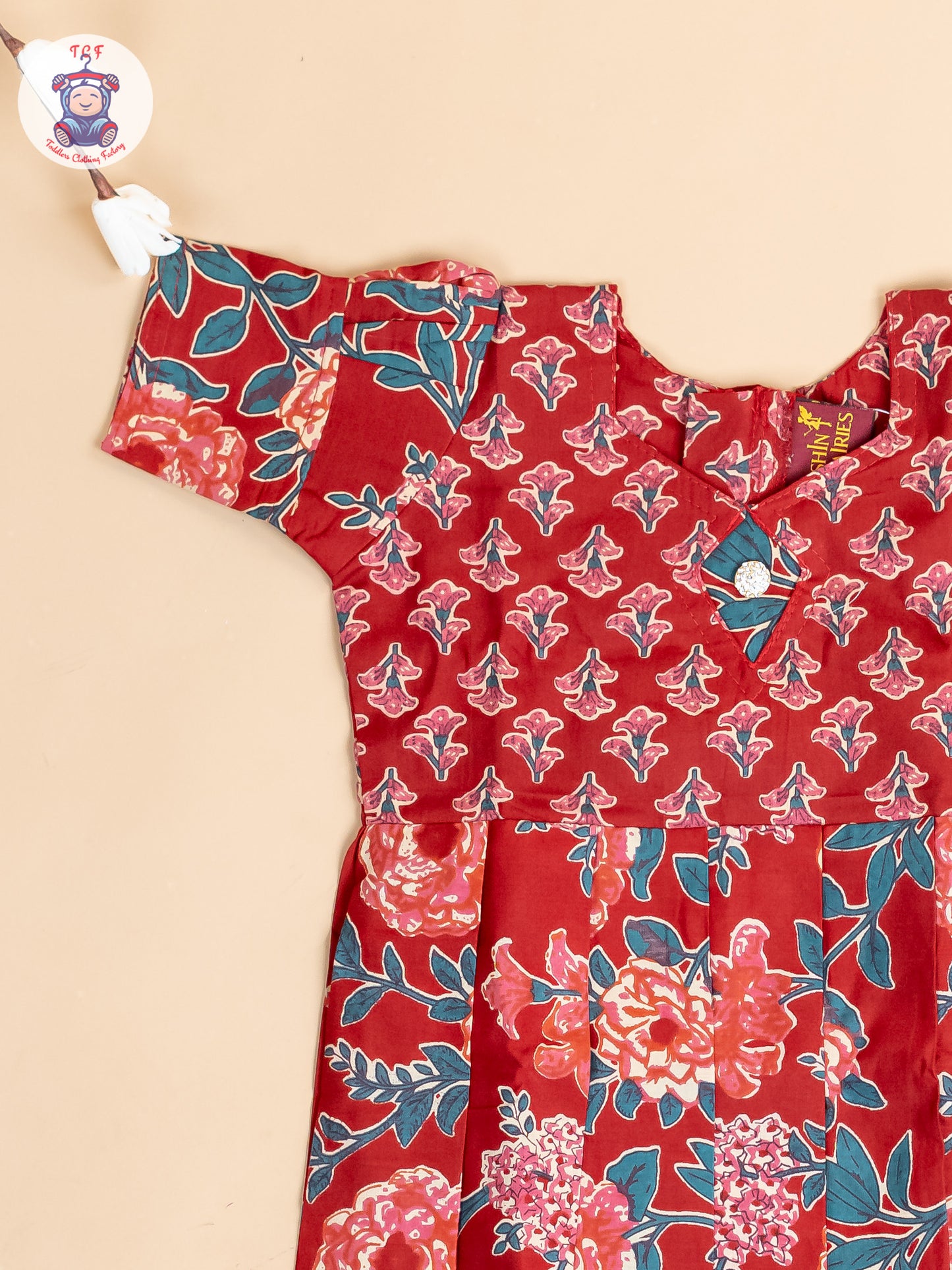 Maroon & Green Floral - Girls Readymade Cotton Long Frock