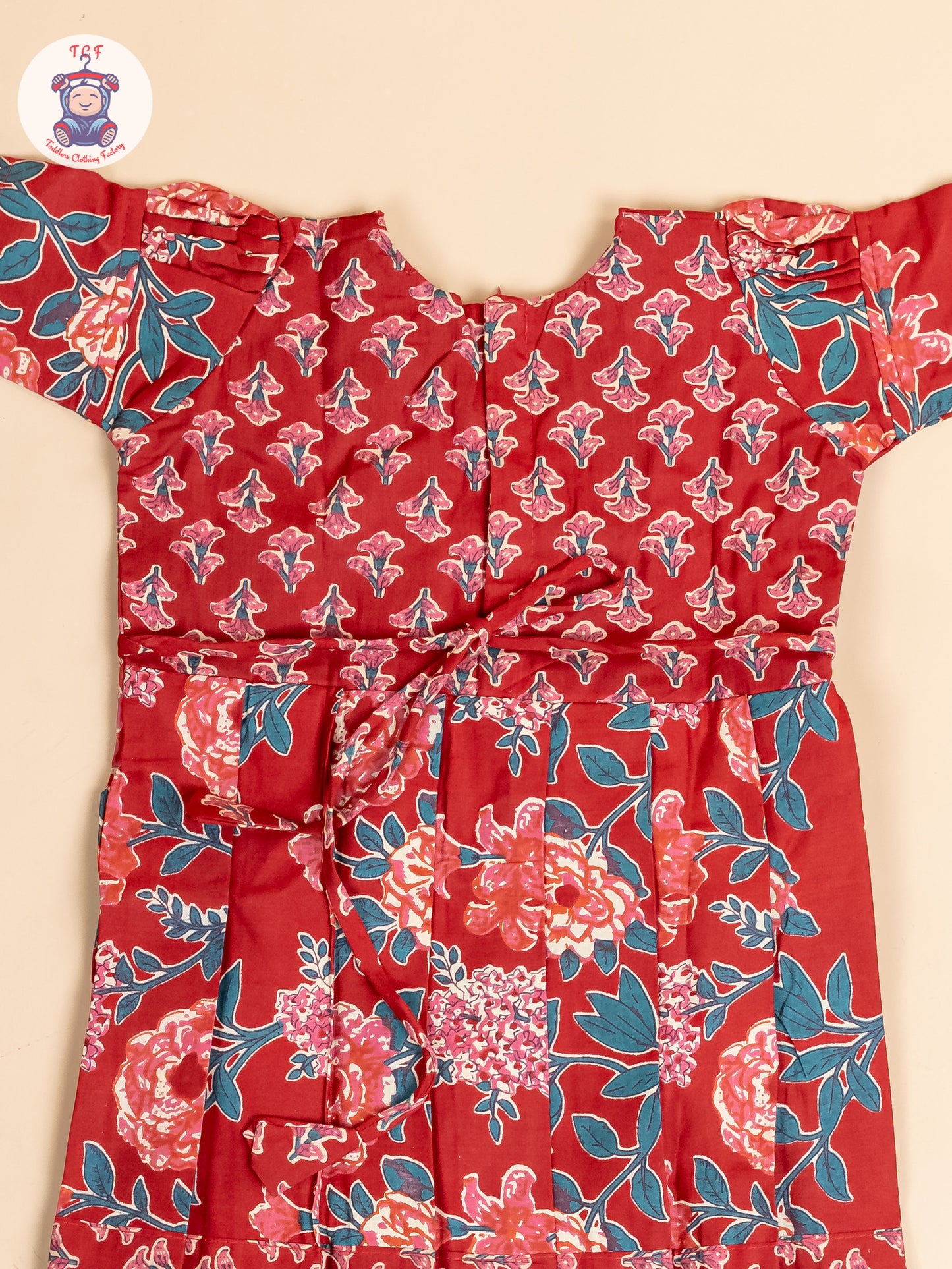 Maroon & Green Floral - Girls Readymade Cotton Long Frock