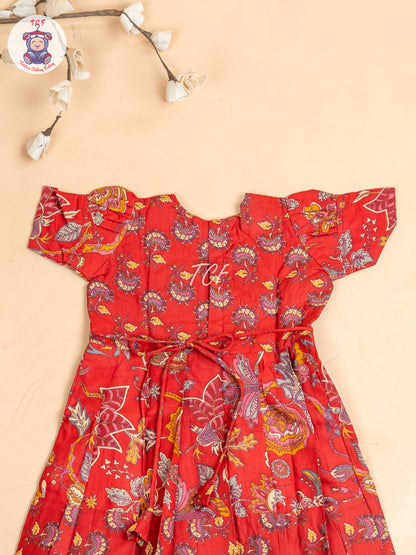 Red - Girls Readymade Long Frock